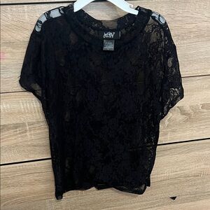 Black Sheer Floral Lace Short Sleeve Top